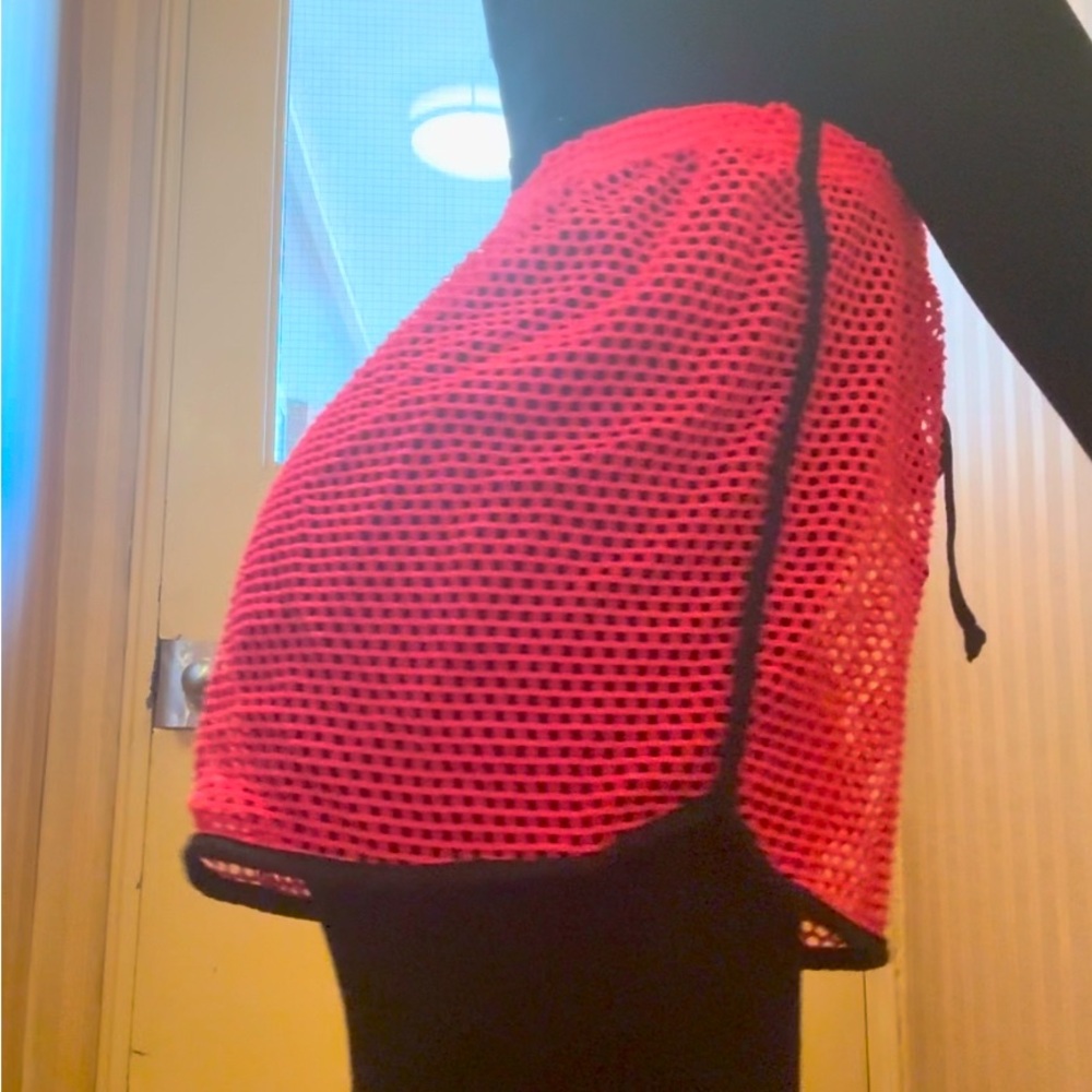 mesh pink and black fishnet shorts